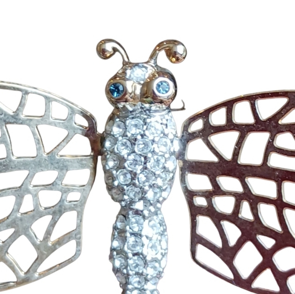 Carolee Vintage Dragonfly Brooch Pave Crystal En Tremblant Articulated Wings - Picture 5 of 10